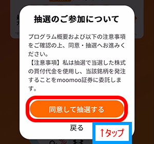 moomoo証券に当選株式の買い付けを任せることに同意するかの確認